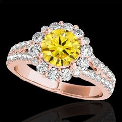 2.01 CTW Certified Si/I Fancy Intense Yellow Diamond Solitaire Halo Ring 10K Rose Gold - REF-209F3N 