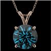 Image 1 : 2 CTW Certified Intense Blue SI Diamond Solitaire Necklace 10K Rose Gold - REF-343Y2K - 33237