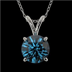 1.01 CTW Certified Intense Blue SI Diamond Solitaire Necklace 10K White Gold - REF-111Y2K - 36765