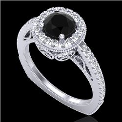 1.55 CTW Fancy Black Diamond Solitaire Engagement Art Deco Ring 18K White Gold - REF-136X4T - 37982