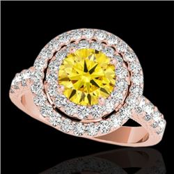 3 CTW Certified Si/I Fancy Intense Yellow Diamond Solitaire Halo Ring 10K Rose Gold - REF-388T2M - 3