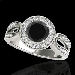 1.4 CTW Certified VS Black Diamond Solitaire Halo Ring 10K White Gold - REF-76A9X - 34561
