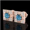 Image 1 : 1.63 CTW Fancy Intense Blue Diamond Art Deco Stud Earrings 18K Rose Gold - REF-176W4F - 38161