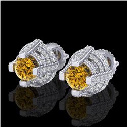 2.75 CTW Intense Fancy Yellow Diamond Micro Pave Stud Earrings 18K White Gold - REF-236N4Y - 37630