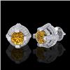 Image 2 : 2.75 CTW Intense Fancy Yellow Diamond Micro Pave Stud Earrings 18K White Gold - REF-236N4Y - 37630