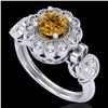 Image 1 : 1.5 CTW Intense Fancy Yellow Diamond Art Deco 3 Stone Ring 18K White Gold - REF-309K3W - 37854