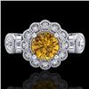 Image 2 : 1.5 CTW Intense Fancy Yellow Diamond Art Deco 3 Stone Ring 18K White Gold - REF-309K3W - 37854
