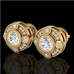 1.5 CTW VS/SI Diamond Solitaire Art Deco Stud Earrings 18K Yellow Gold - REF-263X6T - 36982