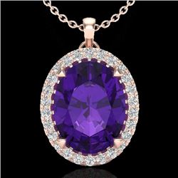 2.75 CTW Amethyst & Micro VS/SI Diamond Halo Solitaire Necklace 14K Rose Gold - REF-38F5N - 20575