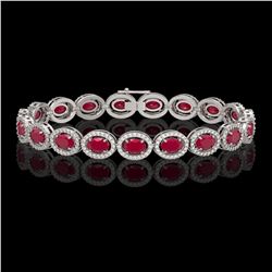 15.2 CTW Ruby & Diamond Halo Bracelet 10K White Gold - REF-255W3F - 40454