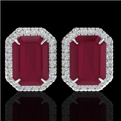 10.40 CTW Ruby And Micro Pave VS/SI Diamond Halo Earrings 18K White Gold - REF-136A4X - 21231