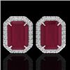 Image 1 : 10.40 CTW Ruby And Micro Pave VS/SI Diamond Halo Earrings 18K White Gold - REF-136A4X - 21231