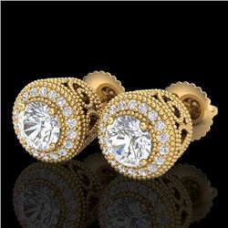 1.55 CTW VS/SI Diamond Solitaire Art Deco Stud Earrings 18K Yellow Gold - REF-259W3F - 36964