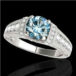 1.75 CTW Si Certified Blue Diamond Solitaire Antique Ring 10K White Gold - REF-218H2A - 34788
