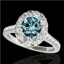 2 CTW Si Certified Blue Diamond Solitaire Halo Ring 10K White Gold - REF-210N9Y - 34083