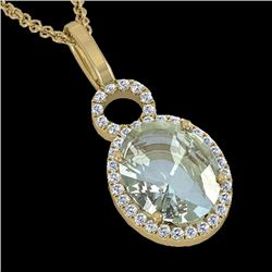 3 CTW Aquamarine & Micro Pave Halo VS/SI Diamond Necklace 14K Yellow Gold - REF-61M8H - 22755