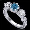Image 1 : 1.75 CTW Intense Blue Diamond Solitaire Art Deco 3 Stone Ring 18K White Gold - REF-227T3M - 37880