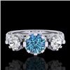 Image 2 : 1.75 CTW Intense Blue Diamond Solitaire Art Deco 3 Stone Ring 18K White Gold - REF-227T3M - 37880