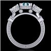Image 4 : 1.75 CTW Intense Blue Diamond Solitaire Art Deco 3 Stone Ring 18K White Gold - REF-227T3M - 37880