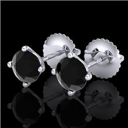 1.01 CTW Fancy Black Diamond Solitaire Art Deco Stud Earrings 18K White Gold - REF-40W2F - 38227