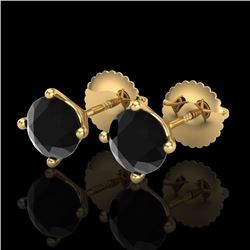 1.5 CTW Fancy Black Diamond Solitaire Art Deco Stud Earrings 18K Yellow Gold - REF-45W3F - 38236