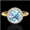 Image 1 : 2.70 CTW Sky Blue Topaz & Micro VS/SI Diamond Ring Designer Halo 18K Yellow Gold - REF-58W9F - 23216