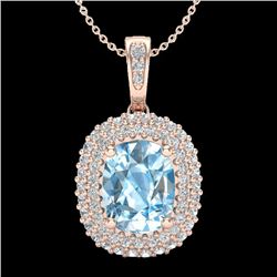 3 CTW Blue Topaz & Micro Pave VS/SI Diamond Halo Necklace 10K Rose Gold - REF-65T5M - 20404
