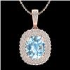 3 CTW Blue Topaz & Micro Pave VS/SI Diamond Halo Necklace 10K Rose Gold - REF-65T5M - 20404
