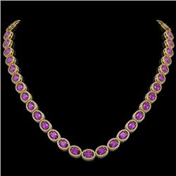 29.38 CTW Amethyst & Diamond Halo Necklace 10K Yellow Gold - REF-503K5W - 40441