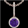 Image 2 : 2 CTW Amethyst & Micro Pave VS/SI Diamond Necklace Designer Halo 14K Rose Gold - REF-44A8X - 23190