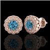 Image 2 : 1.32 CTW Fancy Intense Blue Diamond Art Deco Stud Earrings 18K Rose Gold - REF-218T2M - 37839