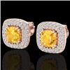 2.16 CTW Citrine & Micro VS/SI Diamond Earrings Double Halo 14K Rose Gold - REF-87K6W - 20338