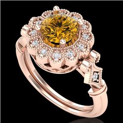 1.2 CTW Intense Fancy Yellow Diamond Engagement Art Deco Ring 18K Rose Gold - REF-290W9F - 37834