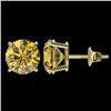 Image 2 : 3 CTW Certified Intense Yellow SI Diamond Solitaire Stud Earrings 10K Yellow Gold - REF-555W2F - 331