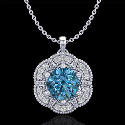 1.01 CTW Fancy Intense Blue Diamond Solitaire Art Deco Necklace 18K White Gold - REF-136Y4K - 37971