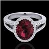 3 CTW Garnet & Micro VS/SI Diamond Halo Solitaire Ring 18K White Gold - REF-67K3W - 20941