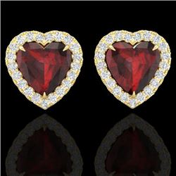 2.22 CTW Garnet & Micro Pave VS/SI Diamond Earrings Heart Halo 14K Yellow Gold - REF-43X6T - 21206