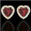 2.22 CTW Garnet & Micro Pave VS/SI Diamond Earrings Heart Halo 14K Yellow Gold - REF-43X6T - 21206