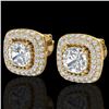 Image 1 : 2.16 CTW Micro Pave VS/SI Diamond Earrings Solitaire Double Halo 18K Yellow Gold - REF-250M2H - 2034