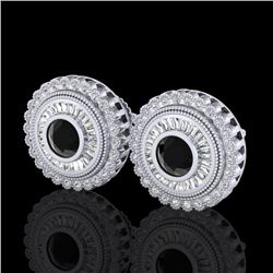 2.61 CTW Fancy Black Diamond Solitaire Art Deco Stud Earrings 18K White Gold - REF-236K4W - 37905