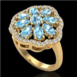 3 CTW Sky Blue Topaz & VS/SI Diamond Cluster Halo Ring 10K Yellow Gold - REF-52X2T - 20775