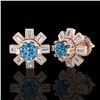Image 2 : 1.77 CTW Fancy Intense Blue Diamond Art Deco Stud Earrings 18K Rose Gold - REF-177H3A - 37867