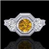 Image 2 : 1.05 CTW Intense Fancy Yellow Diamond Art Deco 3 Stone Ring 18K White Gold - REF-161T8M - 37952