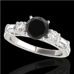 2 CTW Certified VS Black Diamond Pave Solitaire Ring 10K White Gold - REF-129H6A - 35474