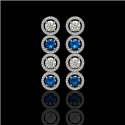 5.42 CTW Blue & White Diamond Designer Earrings 18K White Gold - REF-685T3M - 42593