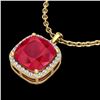 Image 1 : 6 CTW Ruby & Micro Pave Halo VS/SI Diamond Necklace Solitaire 18K Yellow Gold - REF-85X5T - 23085