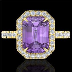 5.03 CTW Amethyst And Micro Pave VS/SI Diamond Halo Ring 18K Yellow Gold - REF-60N2Y - 21418
