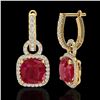 Image 2 : 6 CTW Ruby & Micro Pave VS/SI Diamond Earrings 18K Yellow Gold - REF-118F9N - 22969