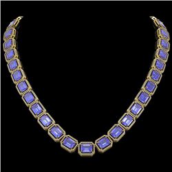 79.99 CTW Tanzanite & Diamond Halo Necklace 10K Yellow Gold - REF-1704F2N - 41485