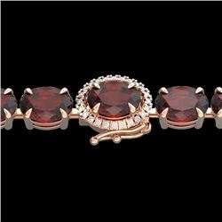 32 CTW Garnet & VS/SI Diamond Eternity Tennis Micro Halo Bracelet 14K Rose Gold - REF-119W5F - 23426